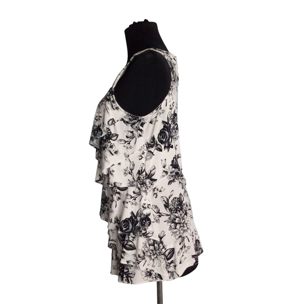 White House Black Market Size M Tank Top Floral Tiered Ruffle Sleeveless - Picture 2 of 7
